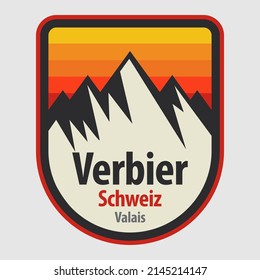 Abstract stamp or emblem with the name of Verbier, Switzerland, vector illustration