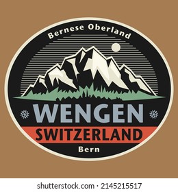 Abstract stamp or emblem with the name of Wengen, Switzerland, vector illustration