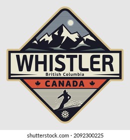 Abstract stamp or emblem with the name of Whistler, British Columbia, vector illustration