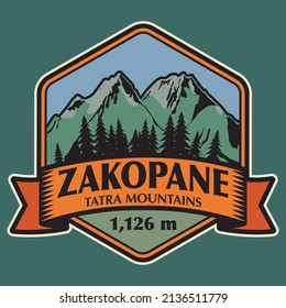 Abstract stamp or emblem with the name of Zakopane, Tatra Mountains, vector illustration