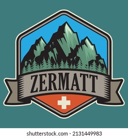 Abstract stamp or emblem with the name of Zermatt, Switzerland, vector illustration