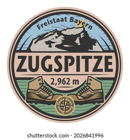 Abstrakte Stempel oder Emblem mit dem Namen Zugspitze, Bayern, Deutschland, Vektorgrafik