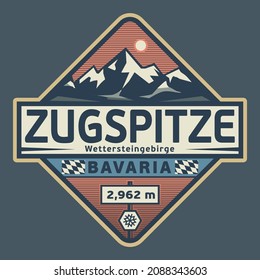 Abstrakte Stempel oder Emblem mit dem Namen Zugspitze, Bayern, Deutschland, Vektorgrafik