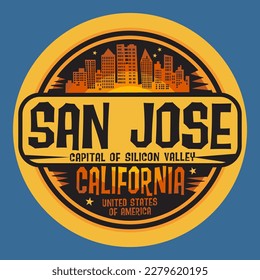 Sello abstracto o emblema con San José, nombre de California, ilustración vectorial