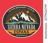 Abstract stamp or emblem with Sierra Nevada, Spain name, vector illustration
