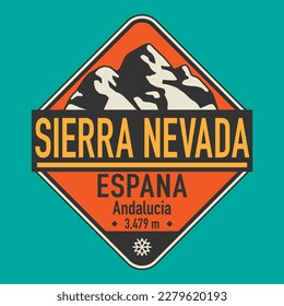 Abstract stamp or emblem with Sierra Nevada, Spain name, vector illustration