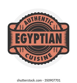 Abstract stamp or emblem with the text Authentic Egyptian Cuisine written inside, vector illustration