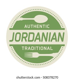 Abstract stamp or emblem with the text Authentic Jordanian Cuisine written inside, vector illustration