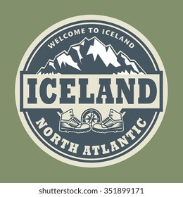 Abstract stamp or emblem with the text Iceland, North Atlantic, vector illustration