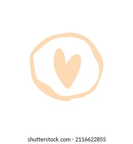 Abstract stamp with heart inside circle. Hand drawn element for letters, cards, banners. Vector icon, illustration.