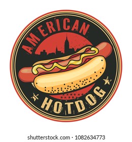 Abstract stamp or label with Hotdog and text American Hotdog, inside, vector illustration