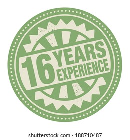 Abstract stamp or label with the text 16 years experience written inside, vector illustration