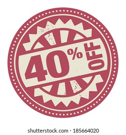 Abstract stamp or label with the text 40 percent off written inside, vector illustration