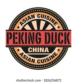 Abstract stamp or label with the text Asian Cuisine, Peking Duck written inside, vector illustration
