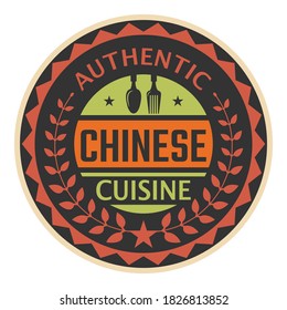 Abstrakter Stempel oder Etikett mit dem Text Authentische chinesische Küche im Inneren, Vektorgrafik