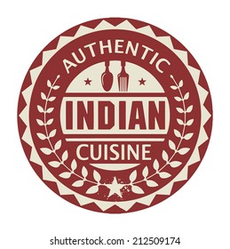 Abstract stamp or label with the text Authentic Indian Cuisine written inside, vector illustration