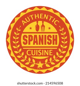 Abstract stamp or label with the text Authentic Spanish Cuisine written inside, vector illustration