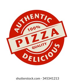 Abstract stamp or label with the text Authentic, Delicious Pizza written inside, vector illustration