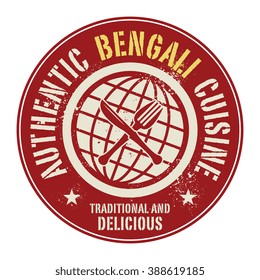 Abstract stamp or label with the text Authentic Bengali Cuisine written inside, vector illustration