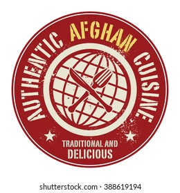 Abstract stamp or label with the text Authentic Afghan Cuisine written inside, vector illustration