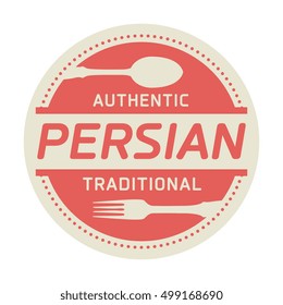 Abstract stamp or label with the text Authentic Persian Cuisine written inside, vector illustration