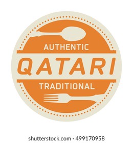 Abstract stamp or label with the text Authentic Qatari Cuisine written inside, vector illustration