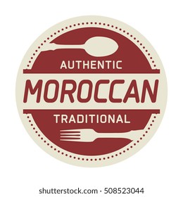 Abstract stamp or label with the text Authentic Moroccan Cuisine written inside, vector illustration