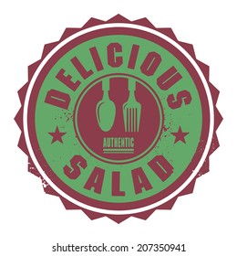 Abstract stamp or label with the text Delicious Salad written inside, vector illustration