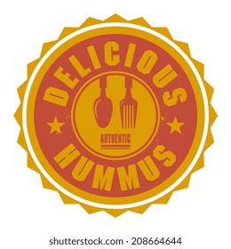 Abstract stamp or label with the text Delicious Hummus written inside, vector illustration