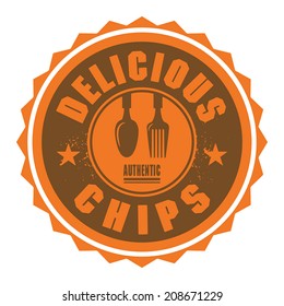 Abstract stamp or label with the text Delicious Chips written inside, vector illustration