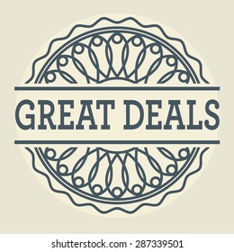 Abstract stamp or label with text Great Deals, vector illustration
