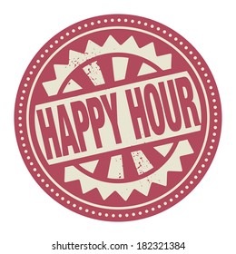 Abstract stamp or label with the text Happy Hour written inside, vector illustration