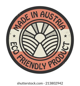 Abstract stamp or label with text Made in Austria, Eco Friendly Product, vector illustration