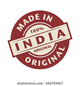 Abstract stamp or label with the text Made in India written inside, vector illustration