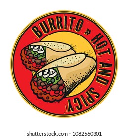 Abstract stamp or label with two Burritos and text Burrito, Hot and Spicy inside, vector illustration