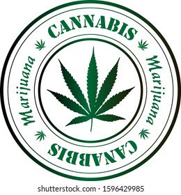 Abstract stamp with a leaf of cannabis and the word cannabis written inside the stamp. Marijuana