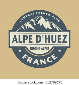 Abstract Stamp With The Name Of Town Alpe Dhuez In France, Vector Illustration