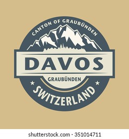 Abstract stamp with the name of town Davos in Switzerland, vector illustration svg