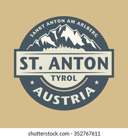 Abstract stamp with the name of town St. Anton in Austria, vector illustration