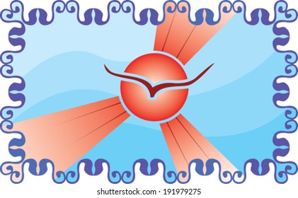 abstract stamp with sun and seagull