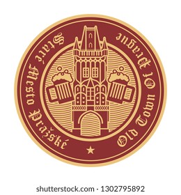 Abstract Stamp with text Old Town of Prague (in Czech language too) written inside the stamp, vector illustration