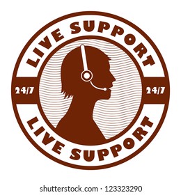 Abstract stamp with words Live Support written inside, vector illustration
