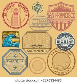 Abstract stamps or emblems set with the California name, vector illustration