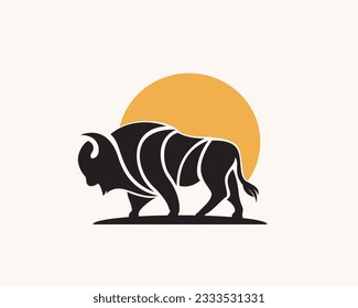 abstract stand bison background sun logo design template illustration inspiration