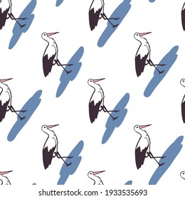 Abstract Standing White Stork Vector Graphic Art Seamless Pattern can be use for background and apparel design