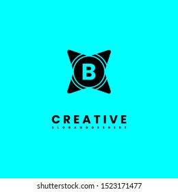 abstract star B logo letter with circle shape isolated on cyan background design concept