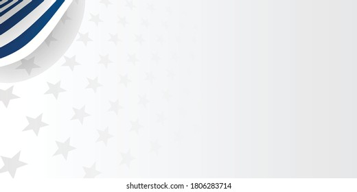 Resumen del fondo de la estrella para la tarjeta de bienvenida con cinta de franja de línea en colores de bandera azul blanco. Ilustración del vector