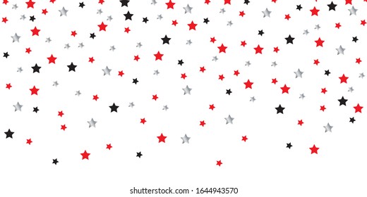 Abstract star background, pattern with black, red and silver stars on white, vector illustration.