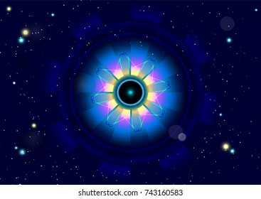 Abstract star background with space mandala. Background for sites, banners, hats. Vector illustration.