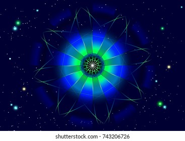Abstract star background with space mandala. Background for sites, banners, hats. Vector illustration.